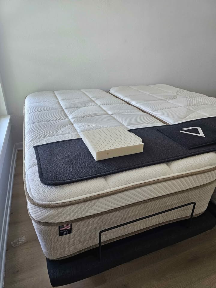 Euro Top mattress with a latex comfort-layer sample at the Organic Mattress House showroom.