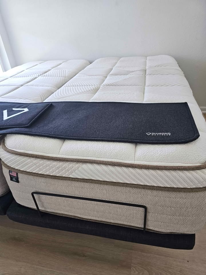 Front view of the Euro Top mattress and upholstered bed frame at Organic Mattress House.